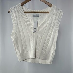 NWT Bonhomia Cable Knit V‎ Neck Cropped Top in White Size Large